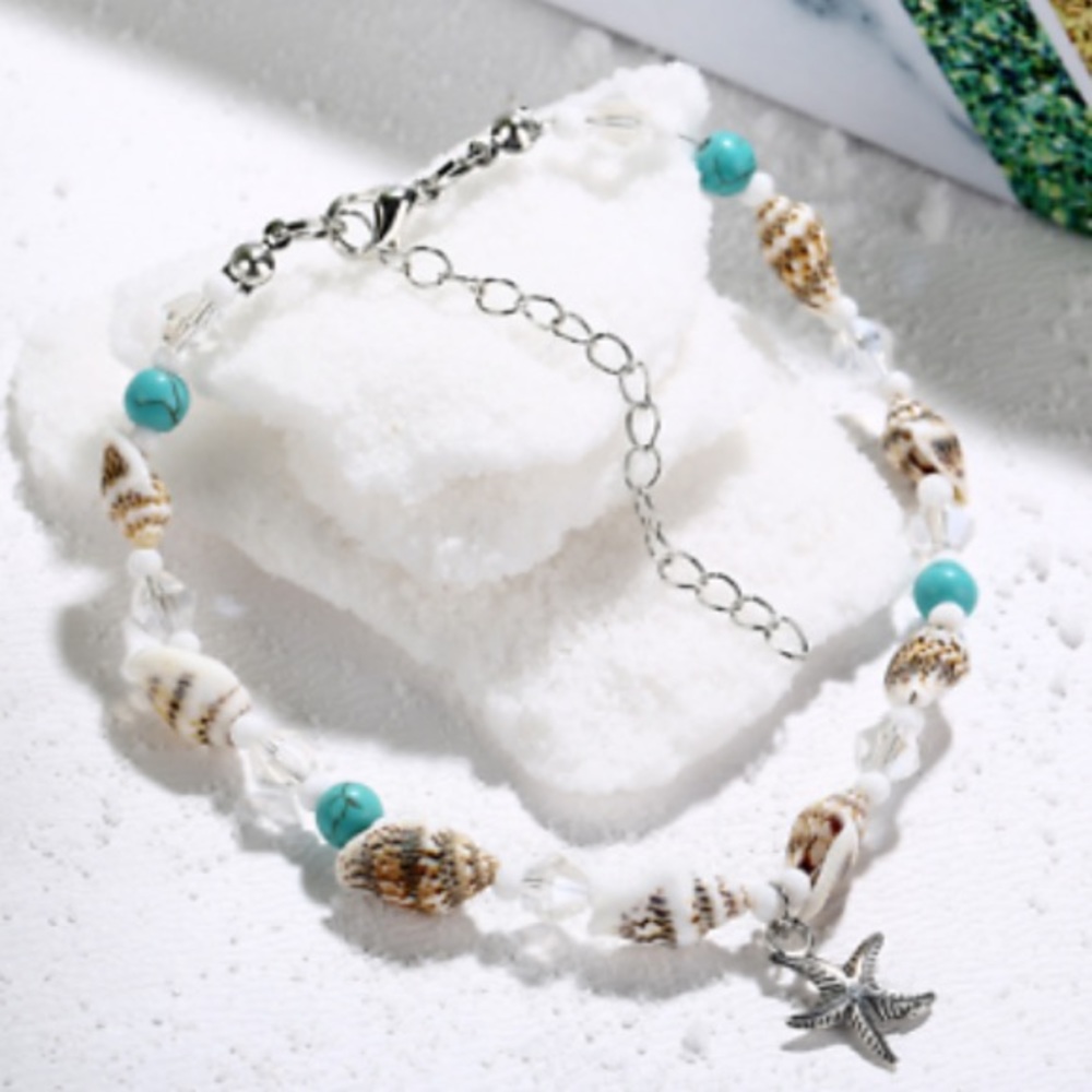 1 LEFT! ๐ STARFISH & SHELL BEADED ANKLET BRACELET - Picture 2 of 6